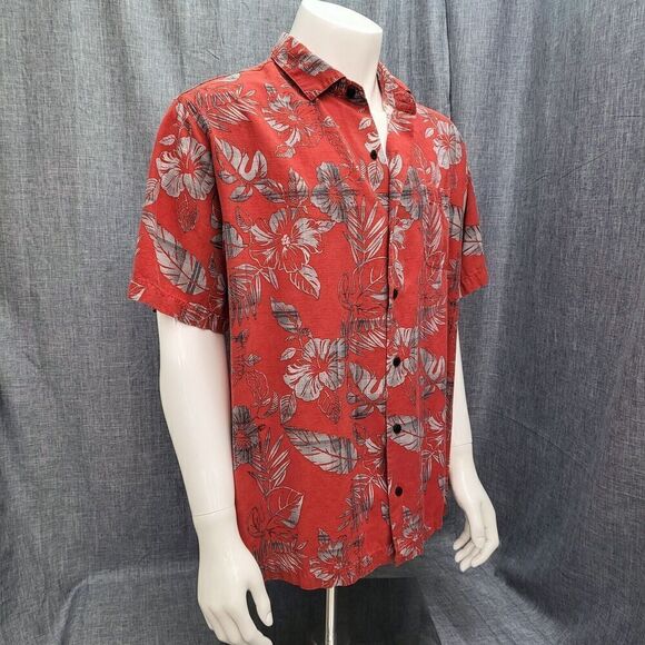 John Bartlett 100% Silk Hawaiian Shirt Berry Red / Silver Floral Men's XL - Picture 11 of 11